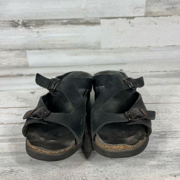 Mephisto Women's Sandals Mid Heel Slip On Buckle Leather Strap Black Size 9 - Picture 4 of 7